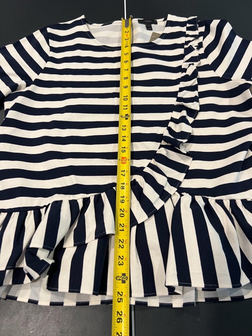 NWT J. Crew Navy Blue and White Striped Long Sleeve Ruffle Hem Shirt Womens XL - Picture 11 of 13